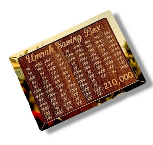 Umrah Saving Box - Wooden Umrah Saving Box - 280 Days Savings Plan - Islamic Halal Money Jar for Hajj & Umrah - Daily Pilgrimage Savings Tracker - Gift for Muslims Money Saving Box