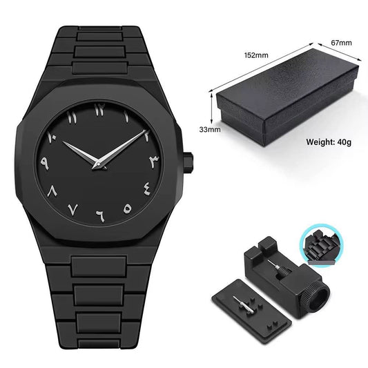 Aura watch 2025 New Arabic Aura Watch Black Modern Creative Design Waterproof Stainless Steel Chain Quartz Movement