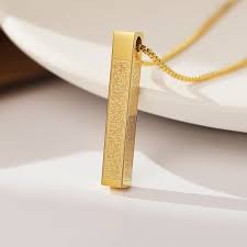 Ayatul Kursi Pendant Necklace for Men – Stainless Steel 3D Bar Islamic Chain – Arabic Calligraphy – Golden Silver Black – Muslim Gift Jewelry