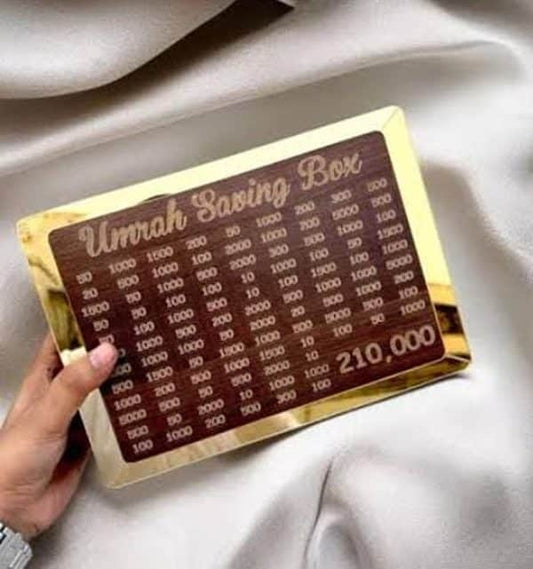 Umrah Saving Box - Wooden Umrah Saving Box - 280 Days Savings Plan - Islamic Halal Money Jar for Hajj & Umrah - Daily Pilgrimage Savings Tracker - Gift for Muslims Money Saving Box